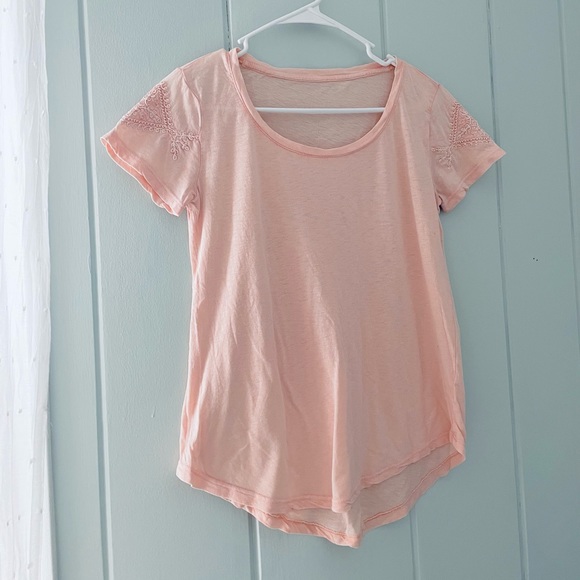 Lucky Brand Tops - Lucky Brand Embroidered Short-Sleeve Tee / Coral / XS